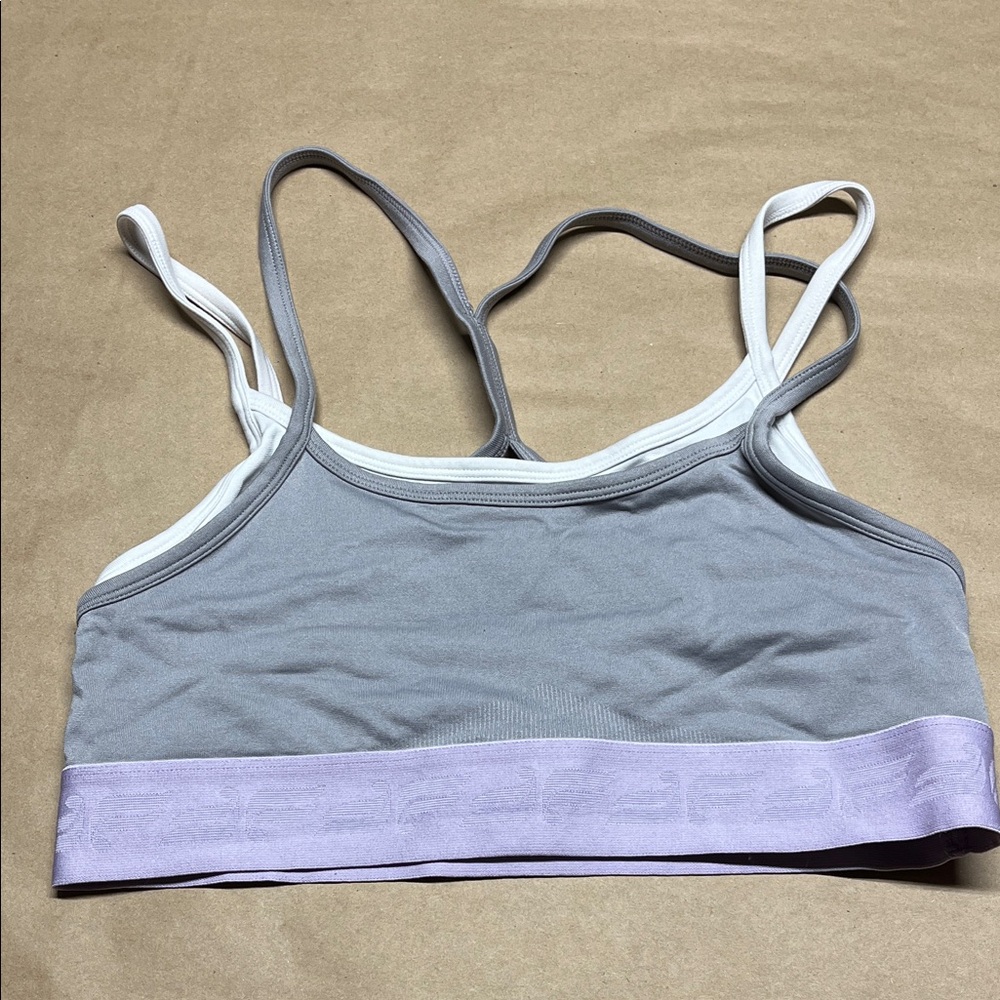 Fabletics Women's Gray and Purple Sports Bra Bralette Medium